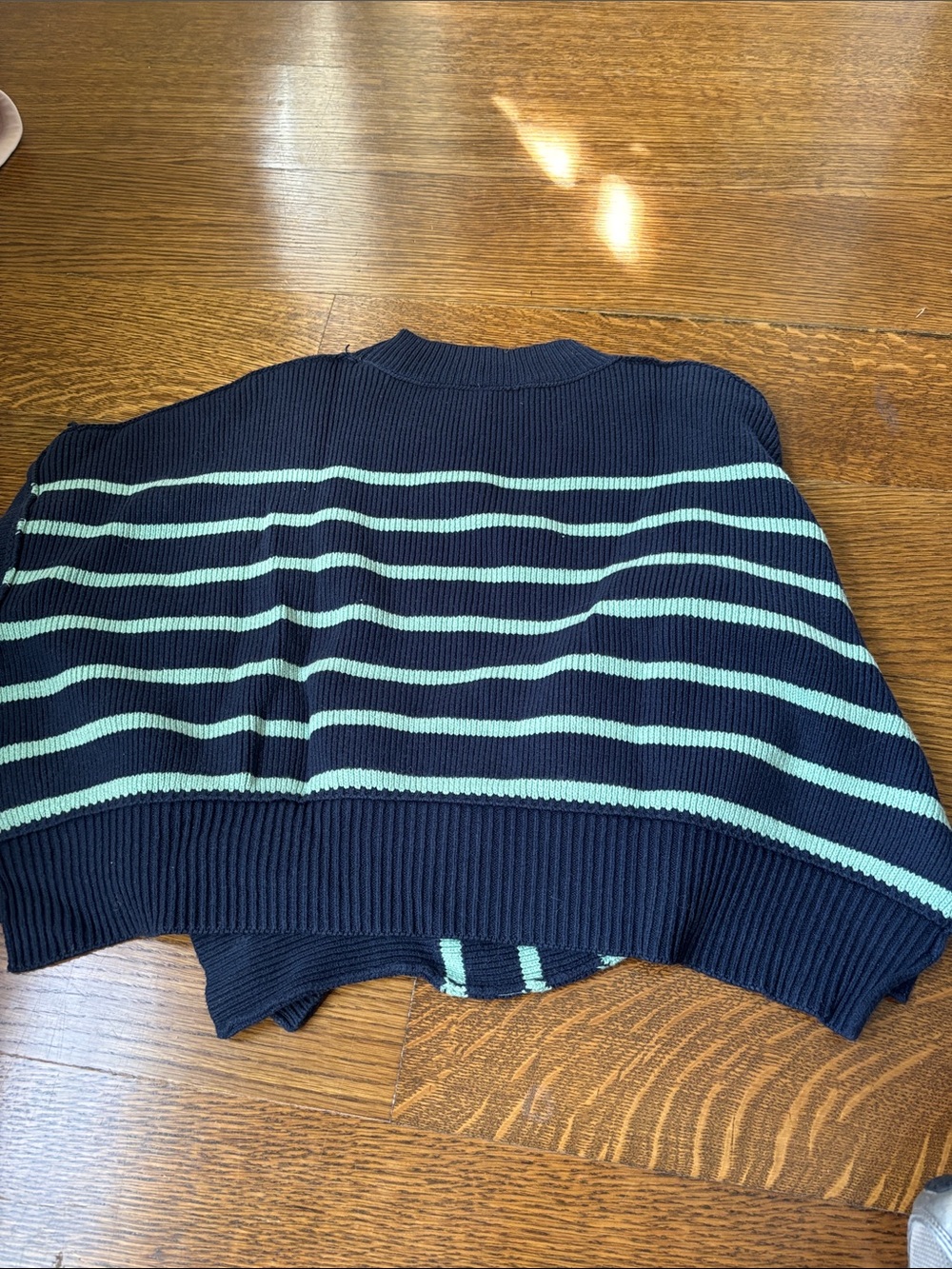 Free people teal and navy striped cropped sweater - Picture 3 of 3